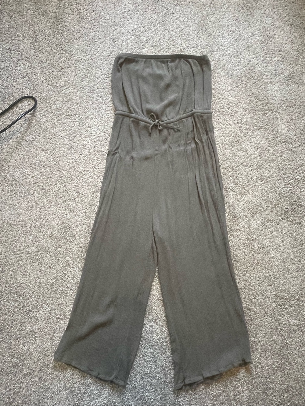 Rue21 Olive Strapless Wide-Leg Jumpsuit with Waist Tie